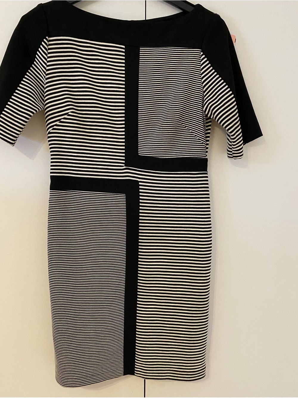 Taylor Black and White Striped Block Sheath Midi Dress
